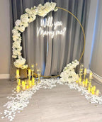 Floral Marry Me Proposal Setup with Neon Sign