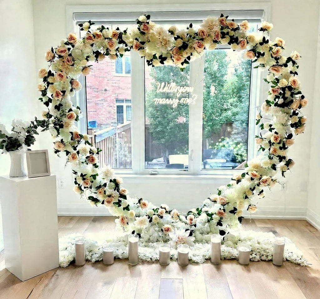 Luxury Heart Floral Ring Proposal Backdrop