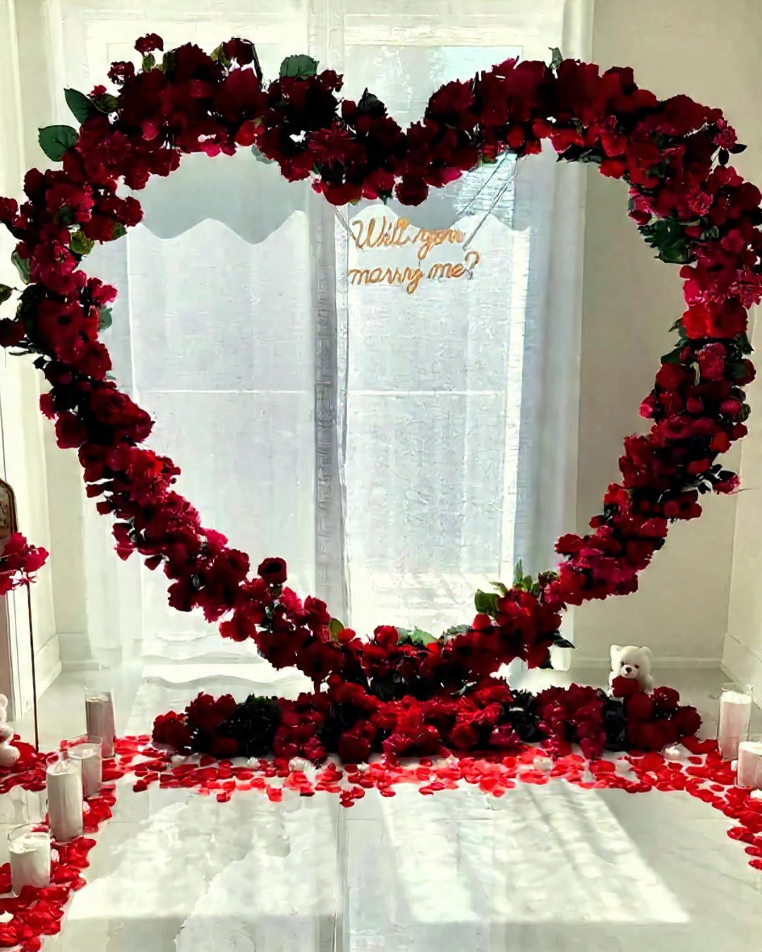 Royal Red Heart Floral Proposal Setup