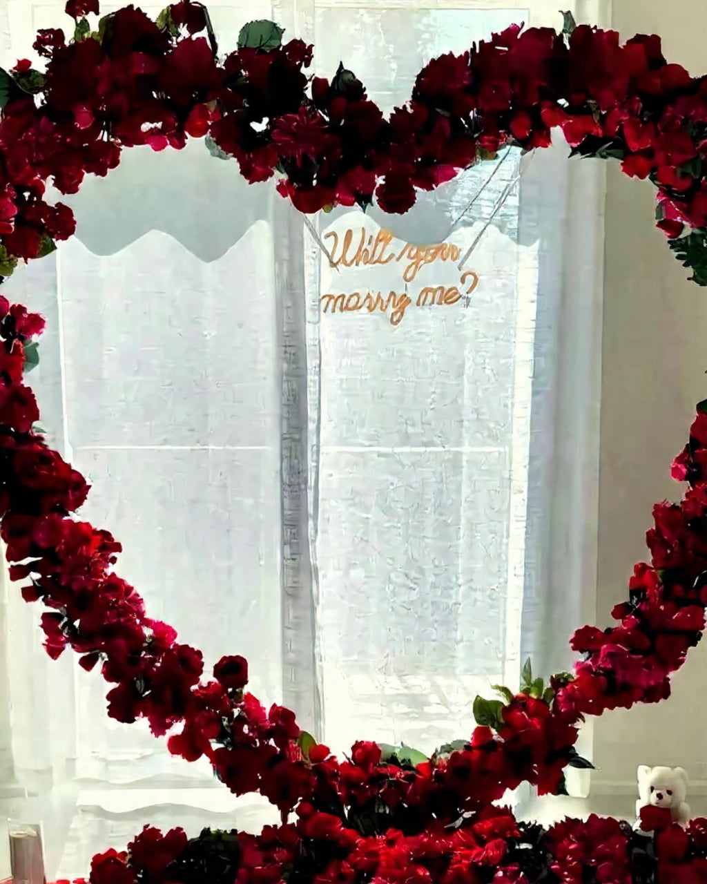 Royal Red Heart Floral Proposal Setup