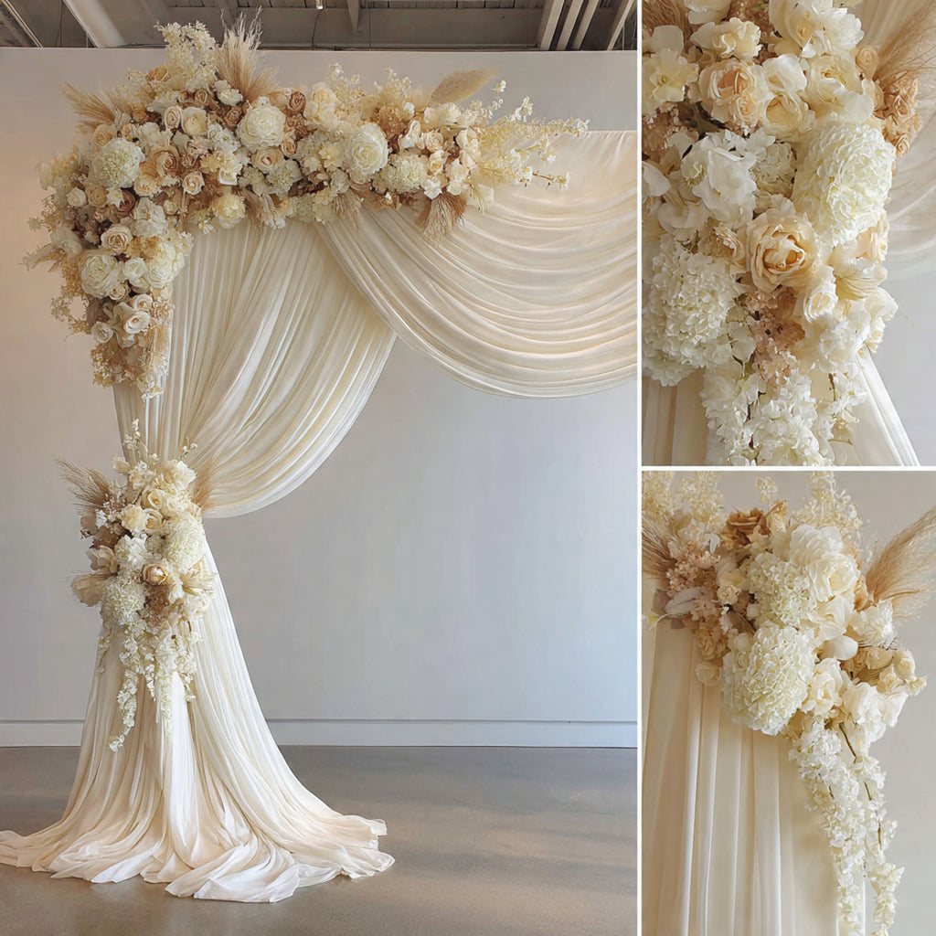 Elegant Ivory Drapes & Floral Statement Backdrop